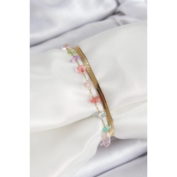 Mey İthalat® 316L Çelik Gold Renk Kristal Karışık Renkli Taşlı Kadın Bileklik