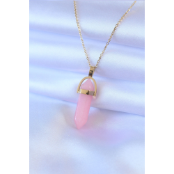 Mey İthalat® 316L Çelik Gold Renk Kristal Pembe Taş Model Kadın kolye