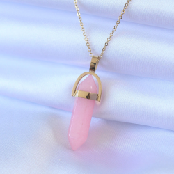 Mey İthalat® 316L Çelik Gold Renk Kristal Pembe Taş Model Kadın kolye