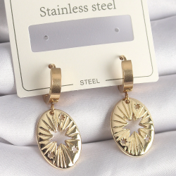 Mey İthalat® 316L Çelik Gold Renk Kutup Yıldız İşleme Kadın Küpe