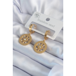 Mey İthalat® 316L Çelik Gold Renk Kutup Yıldızı Model İşleme Detay Zirkon Taşlı Kadın Küpe