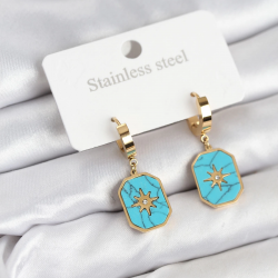 Mey İthalat® 316L Çelik Gold Renk Kutup Yıldızı Model Kadın Küpe