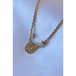 Mey İthalat® 316L Çelik Gold Renk Lotus Model Zirkon Taşlı Burgu Zincir Kadın Kolye