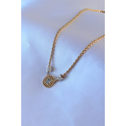 Mey İthalat® 316L Çelik Gold Renk Lotus Model Zirkon Taşlı Burgu Zincir Kadın Kolye