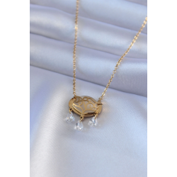 Mey İthalat® 316L Çelik Gold Renk Lotus Model Zirkon Taşlı Kadın Kolye