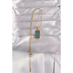 Mey İthalat® 316L Çelik Gold Renk Mavi Mineli El Figür Tarot Kolye