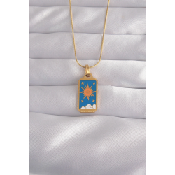 Mey İthalat® 316L Çelik Gold Renk Mavi Mineli Güneş Model Tarot Kolye