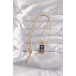 Mey İthalat® 316L Çelik Gold Renk Mavi Mineli Kız Figür Tarot Kolye