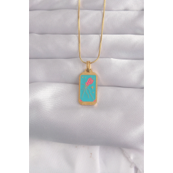 Mey İthalat® 316L Çelik Gold Renk Mavi Mineli Tarot Kolye