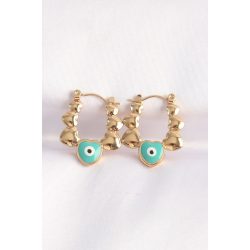 Mey İthalat® 316L Çelik Gold Renk Mavi Nazarlı Kalpli Model Küpe