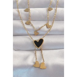 Mey İthalat® 316L Çelik Gold Renk Mineli Çoklu Kalp Kolye