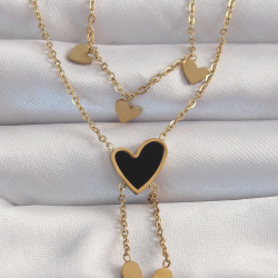 Mey İthalat® 316L Çelik Gold Renk Mineli Çoklu Kalp Kolye