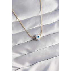 Mey İthalat® 316L Çelik Gold Renk Mineli Nazar Model Kolye