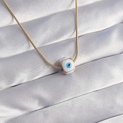 Mey İthalat® 316L Çelik Gold Renk Mineli Nazar Model Kolye