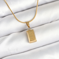 Mey İthalat® 316L Çelik Gold Renk Mini Külçe Altın Model Kolye