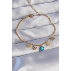 Mey İthalat® 316L Çelik Gold Renk Minimal Kalpli Mavi Taş Detaylı Bileklik