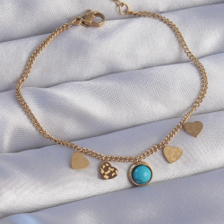 Mey İthalat® 316L Çelik Gold Renk Minimal Kalpli Mavi Taş Detaylı Bileklik