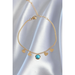 Mey İthalat® 316L Çelik Gold Renk Minimal Kalpli Mavi Taş Detaylı Bileklik