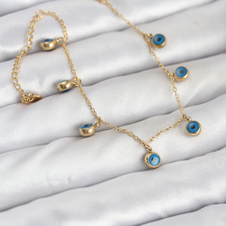 Mey İthalat® 316L Çelik Gold Renk Minimal Nazar Model Kadın Bileklik