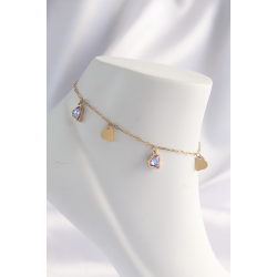 Mey İthalat® 316L Çelik Gold Renk Minimal Renkli Zirkon Taşlı Kalp Halhal