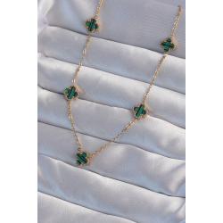 Mey İthalat® 316L Çelik Gold Renk Minimal Yeşil Mineli Yonca Kolye