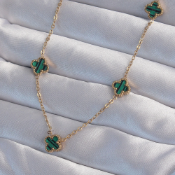 Mey İthalat® 316L Çelik Gold Renk Minimal Yeşil Mineli Yonca Kolye