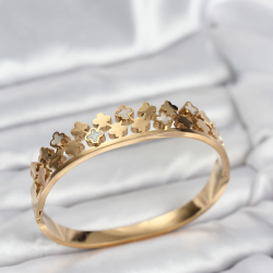 Mey İthalat® 316L Çelik Gold Renk Minimal Yoncalı Kadın Kelepçe Bileklik