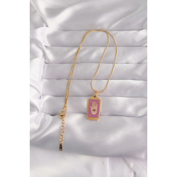 Mey İthalat® 316L Çelik Gold Renk Mor Mineli El Figür Tarot Kolye