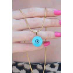 Mey İthalat® 316L Çelik Gold Renk Nazar Boncuk Model Kadın Kolye