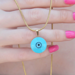 Mey İthalat® 316L Çelik Gold Renk Nazar Boncuk Model Kadın Kolye