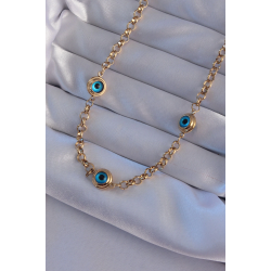 Mey İthalat® 316L Çelik Gold Renk Nazar Boncuk Model Kolye