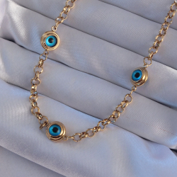 Mey İthalat® 316L Çelik Gold Renk Nazar Boncuk Model Kolye