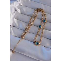 Mey İthalat® 316L Çelik Gold Renk Nazar Boncuk Model Kolye