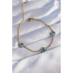 Mey İthalat® 316L Çelik Gold Renk Nazar Boncuk Tasarımlı Bileklik