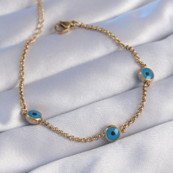 Mey İthalat® 316L Çelik Gold Renk Nazar Boncuk Tasarımlı Bileklik