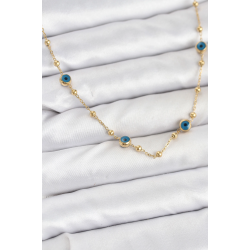 Mey İthalat® 316L Çelik Gold Renk Nazarlı ve Topçuklu Model Kadın Kolye