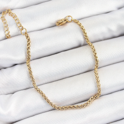 Mey İthalat® 316L Çelik Gold Renk Örgü Burgu Zincir Erkek Bileklik