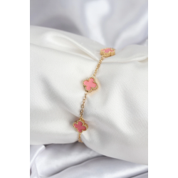 Mey İthalat® 316L Çelik Gold Renk Pembe Baby Boy Yonca Kadın Bileklik