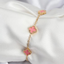 Mey İthalat® 316L Çelik Gold Renk Pembe Baby Boy Yonca Kadın Bileklik