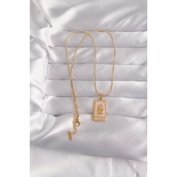 Mey İthalat® 316L Çelik Gold Renk Pembe Mineli El Figür Tarot Kolye