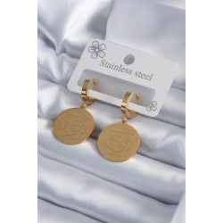 Mey İthalat® 316L Çelik Gold Renk Pentagram İşleme Model Kadın Küpe