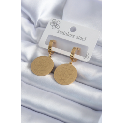 Mey İthalat® 316L Çelik Gold Renk Pentagram Yıldızı İşleme Model Kadın Küpe