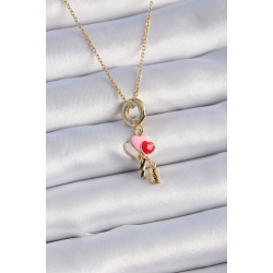 Mey İthalat® 316L Çelik Gold Renk Renkli Kalp Figür Charm Model Kadın Kolye