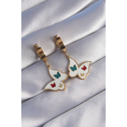 Mey İthalat® 316L Çelik Gold Renk Renkli Mineli Kelebek Küpe