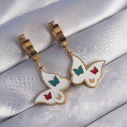 Mey İthalat® 316L Çelik Gold Renk Renkli Mineli Kelebek Küpe