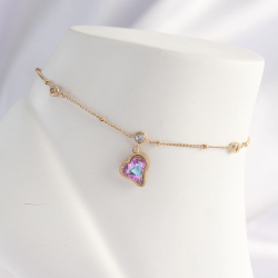 Mey İthalat® 316L Çelik Gold Renk Renkli Zirkon Taşlı Kalp Halhal