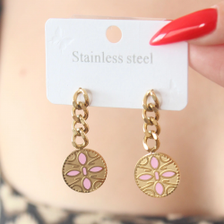 Mey İthalat® 316L Çelik Gold Renk Sallantı Çiçek Model İşleme Detay Kadın Küpe