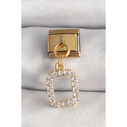 Mey İthalat® 316L Çelik Gold Renk Sallantı Kare Zirkon Taşlı Nomination Charm