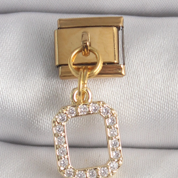 Mey İthalat® 316L Çelik Gold Renk Sallantı Kare Zirkon Taşlı Nomination Charm