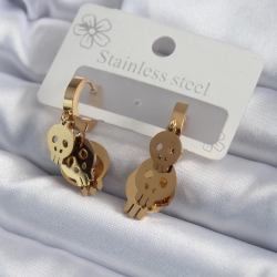 Mey İthalat® 316L Çelik Gold Renk Sallantı Kuru Kafa Model Kadın Küpe